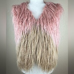 Alphamoment Shaggy Faux Fur Vest in Pale Pink & Taupe. NWT. Size 38 = US Size 8